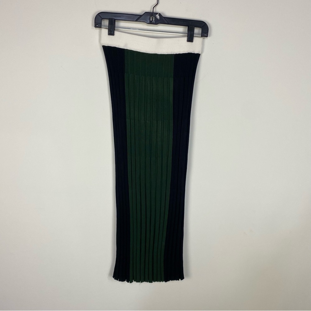 Zara Knit Green Black Accordion Skater Midi Maxi Skirt